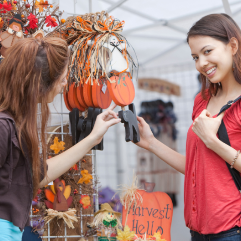 Collage of Tybee fall festivals, markets, and art