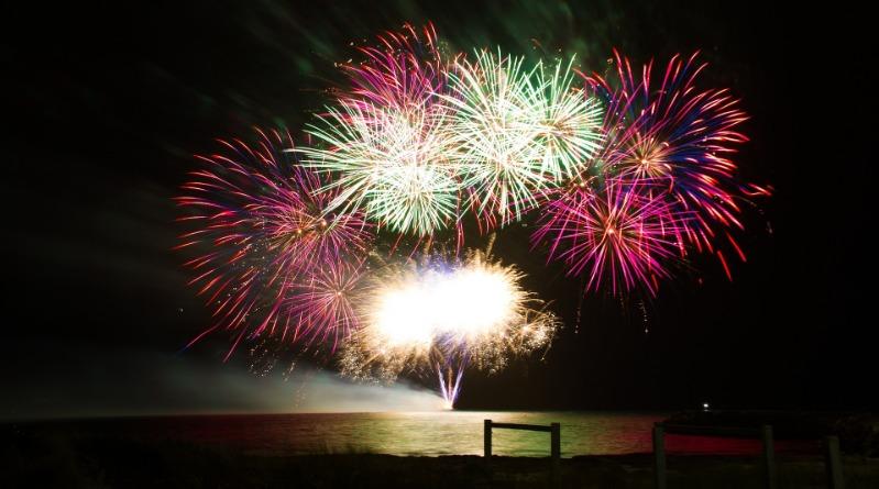 Fireworks Over the Ocean & Beach